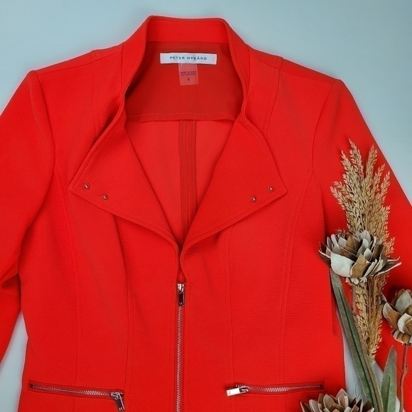 Peter Nygard Fire Red Orange Silver Zipper Coat 6 - Picture 3 of 13